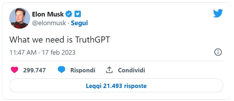 Elon Musk vuole lanciare TruthGPT: un’intelligenza artificiale “che cerca di comprendere la natura dell’universo”